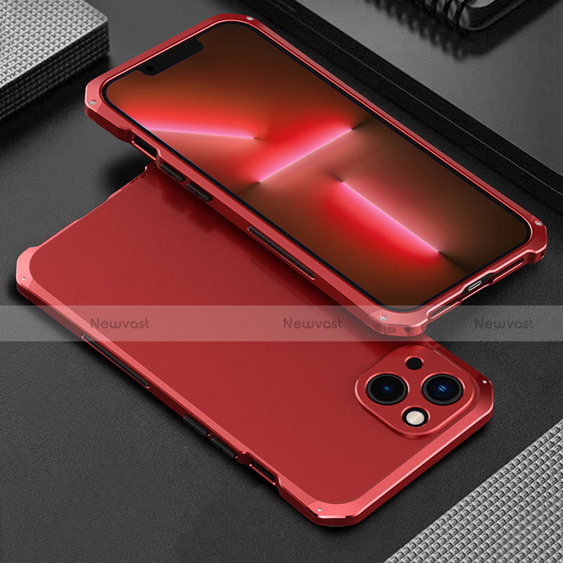 Luxury Aluminum Metal Cover Case 360 Degrees for Apple iPhone 14 Plus Red