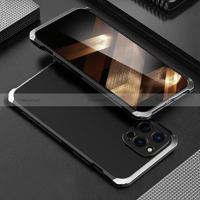 Luxury Aluminum Metal Cover Case 360 Degrees for Apple iPhone 14 Pro Silver and Black