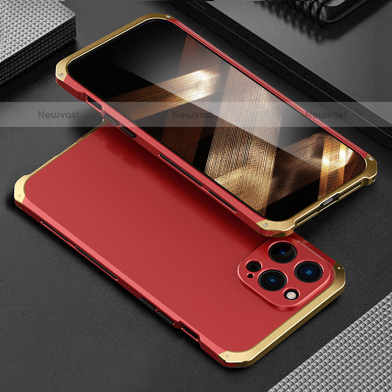 Luxury Aluminum Metal Cover Case 360 Degrees for Apple iPhone 15 Pro Max Gold and Red