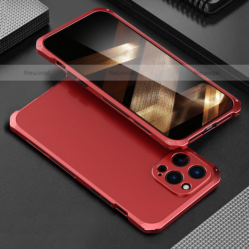 Luxury Aluminum Metal Cover Case 360 Degrees for Apple iPhone 15 Pro Red