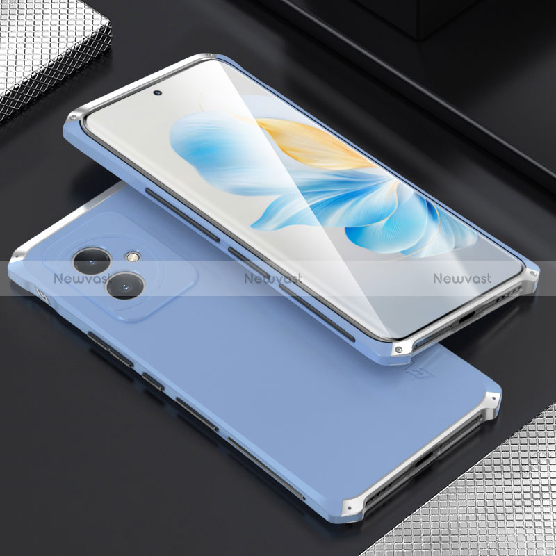 Luxury Aluminum Metal Cover Case 360 Degrees for Huawei Honor 100 5G Silver and Blue