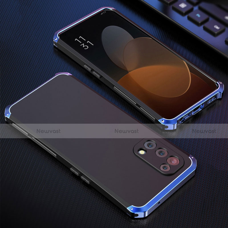 Luxury Aluminum Metal Cover Case 360 Degrees for Oppo Find X3 Lite 5G Blue and Black