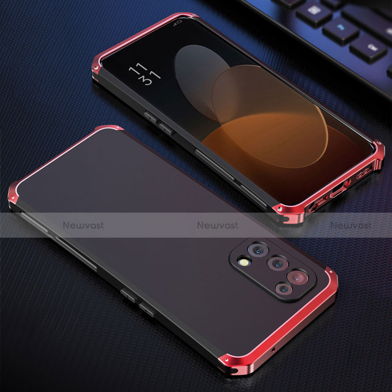 Luxury Aluminum Metal Cover Case 360 Degrees for Oppo Find X3 Lite 5G Red and Black