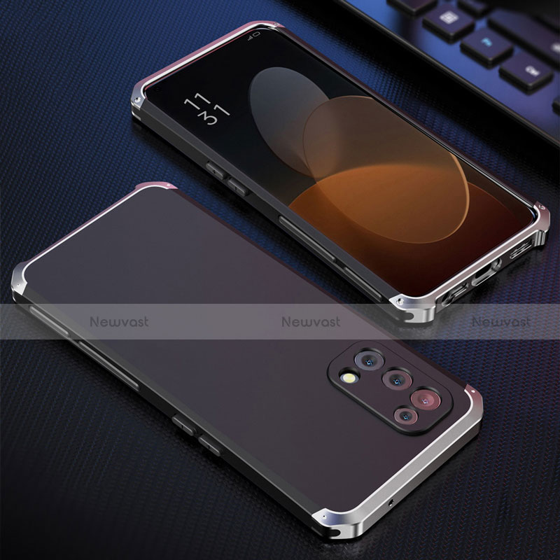 Luxury Aluminum Metal Cover Case 360 Degrees for Oppo Reno5 5G Silver and Black