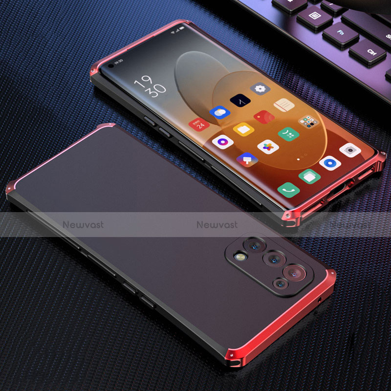 Luxury Aluminum Metal Cover Case 360 Degrees for Oppo Reno5 Pro 5G Red and Black