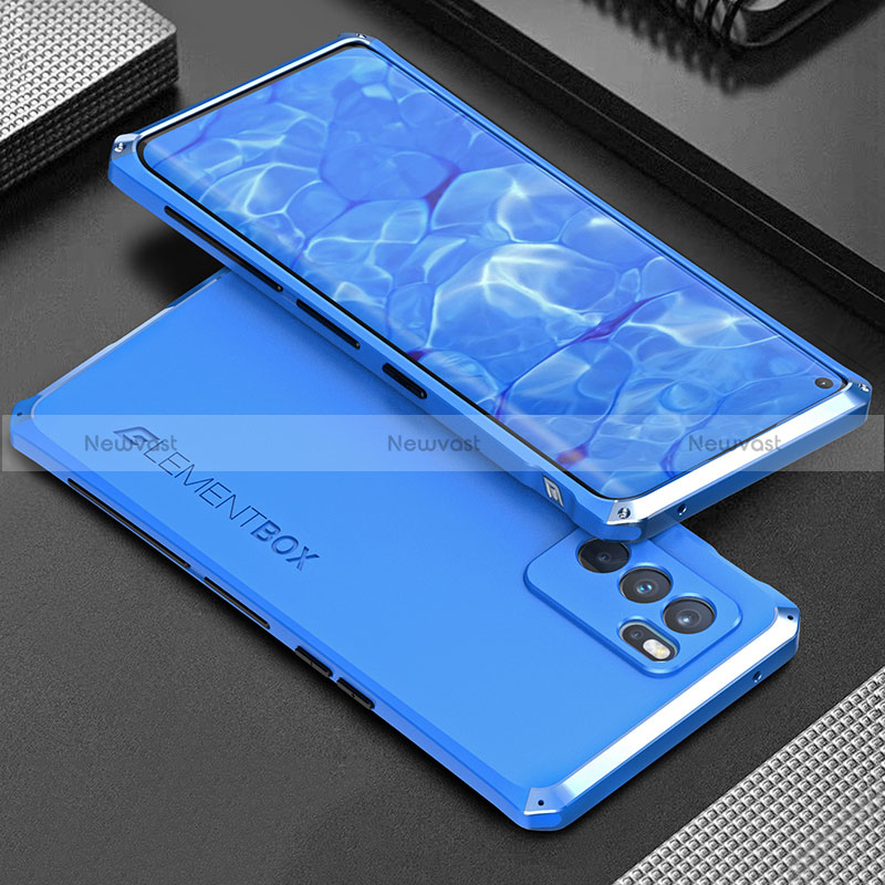 Luxury Aluminum Metal Cover Case 360 Degrees for Oppo Reno6 Pro 5G India Blue