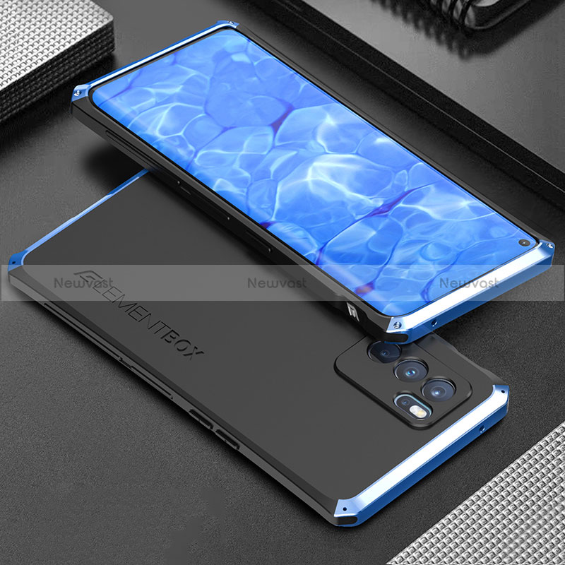 Luxury Aluminum Metal Cover Case 360 Degrees for Oppo Reno6 Pro 5G India Blue and Black