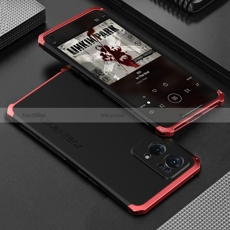 Luxury Aluminum Metal Cover Case 360 Degrees for Oppo Reno7 Pro 5G Red and Black