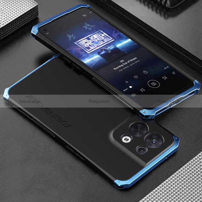 Luxury Aluminum Metal Cover Case 360 Degrees for Oppo Reno8 5G Blue and Black