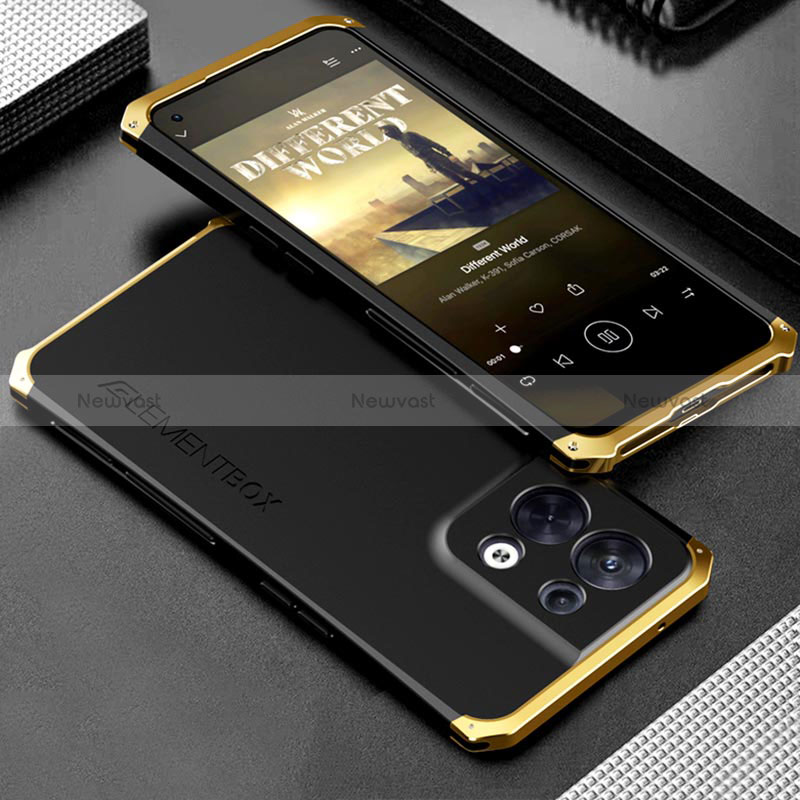 Luxury Aluminum Metal Cover Case 360 Degrees for Oppo Reno8 5G Gold and Black