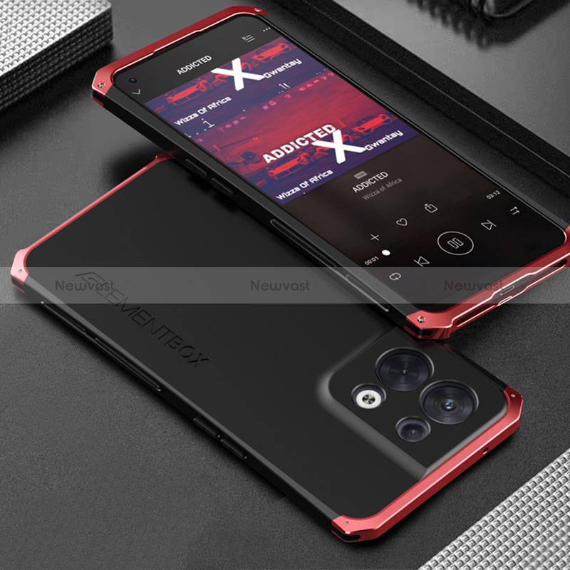 Luxury Aluminum Metal Cover Case 360 Degrees for Oppo Reno8 5G Red and Black