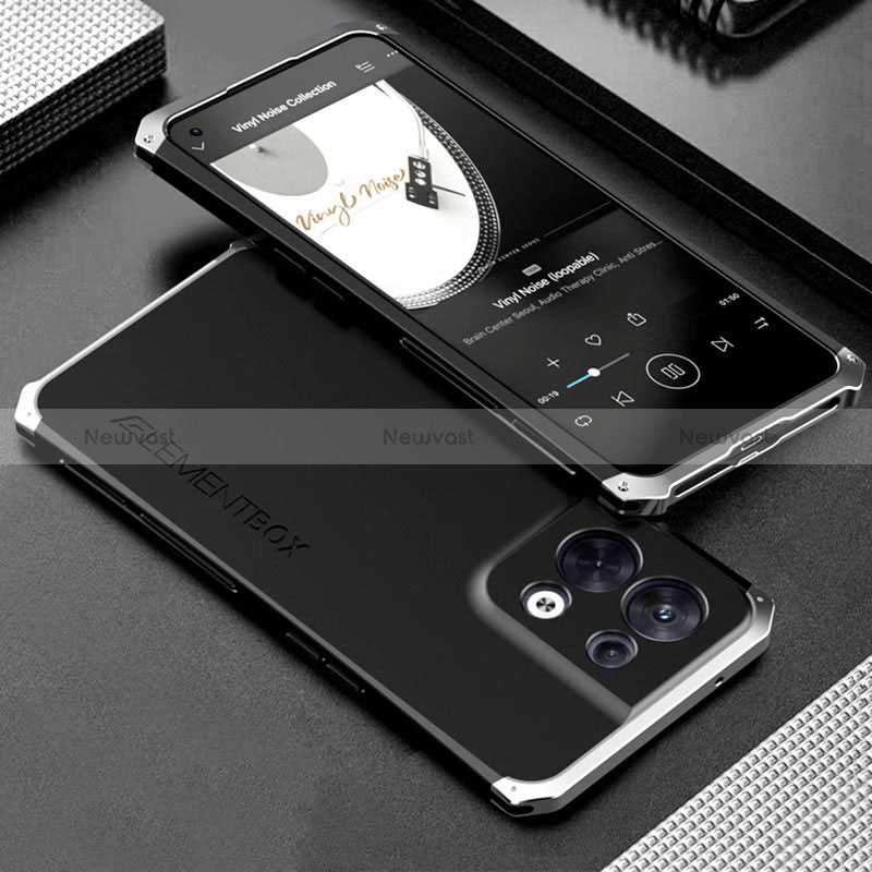 Luxury Aluminum Metal Cover Case 360 Degrees for Oppo Reno8 5G Silver and Black