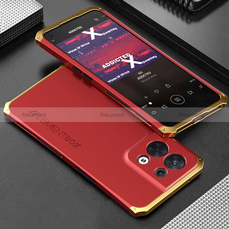 Luxury Aluminum Metal Cover Case 360 Degrees for Oppo Reno9 5G Gold and Red