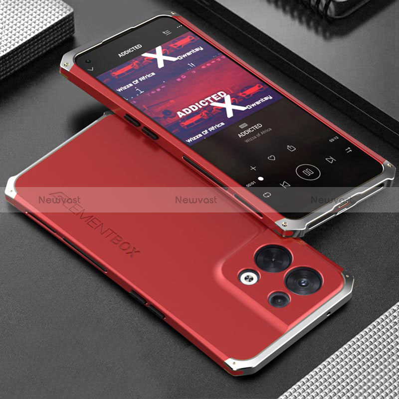 Luxury Aluminum Metal Cover Case 360 Degrees for Oppo Reno9 Pro 5G Silver and Red