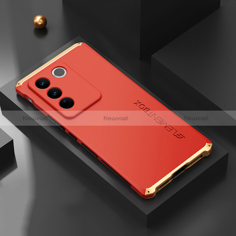 Luxury Aluminum Metal Cover Case 360 Degrees for Vivo V27 Pro 5G Gold and Red