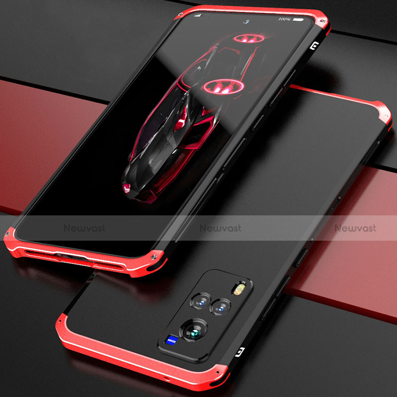 Luxury Aluminum Metal Cover Case 360 Degrees for Vivo X60 5G Red and Black