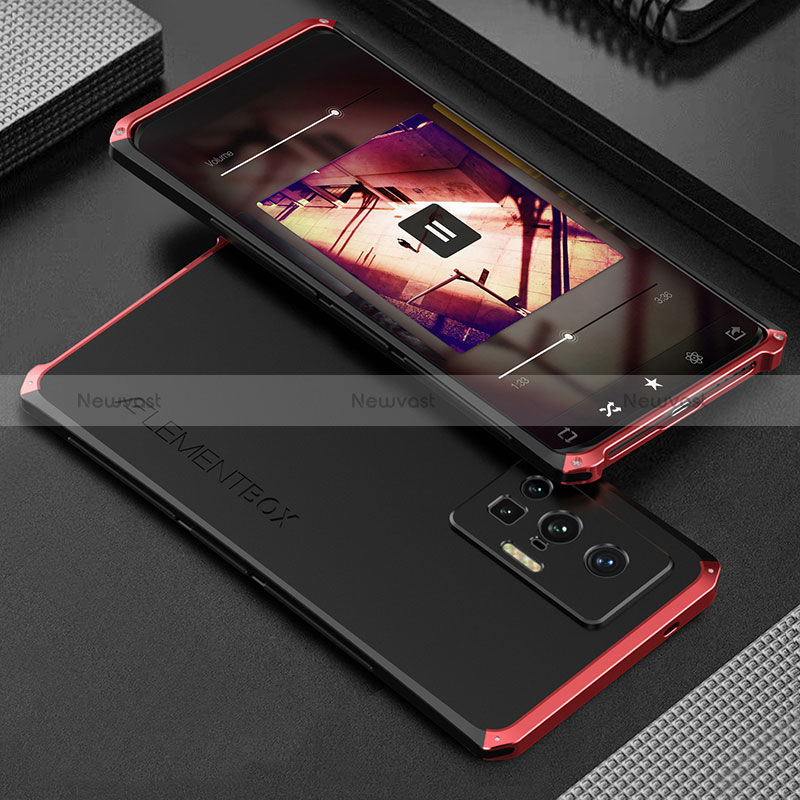 Luxury Aluminum Metal Cover Case 360 Degrees for Vivo X70 Pro 5G Red and Black