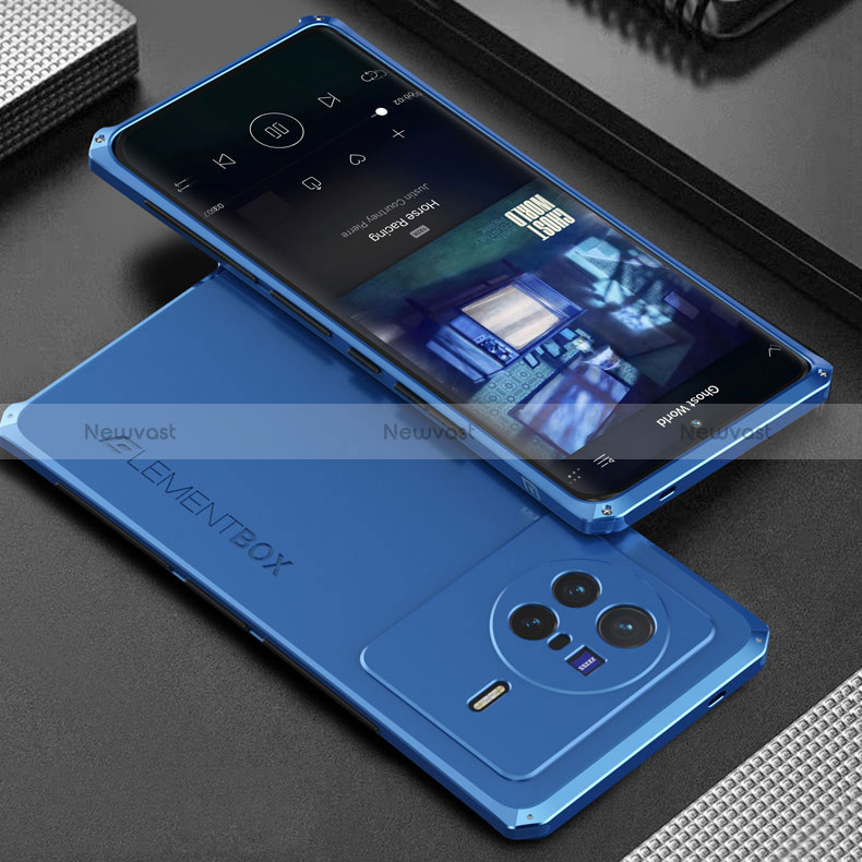Luxury Aluminum Metal Cover Case 360 Degrees for Vivo X80 5G Blue