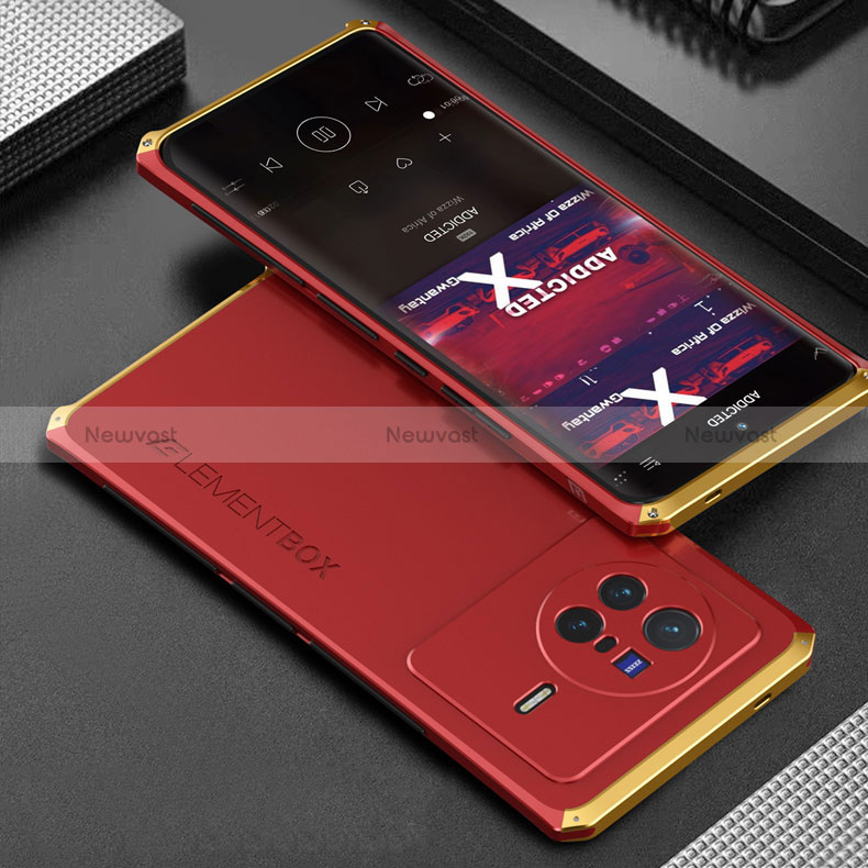 Luxury Aluminum Metal Cover Case 360 Degrees for Vivo X80 5G Gold and Red