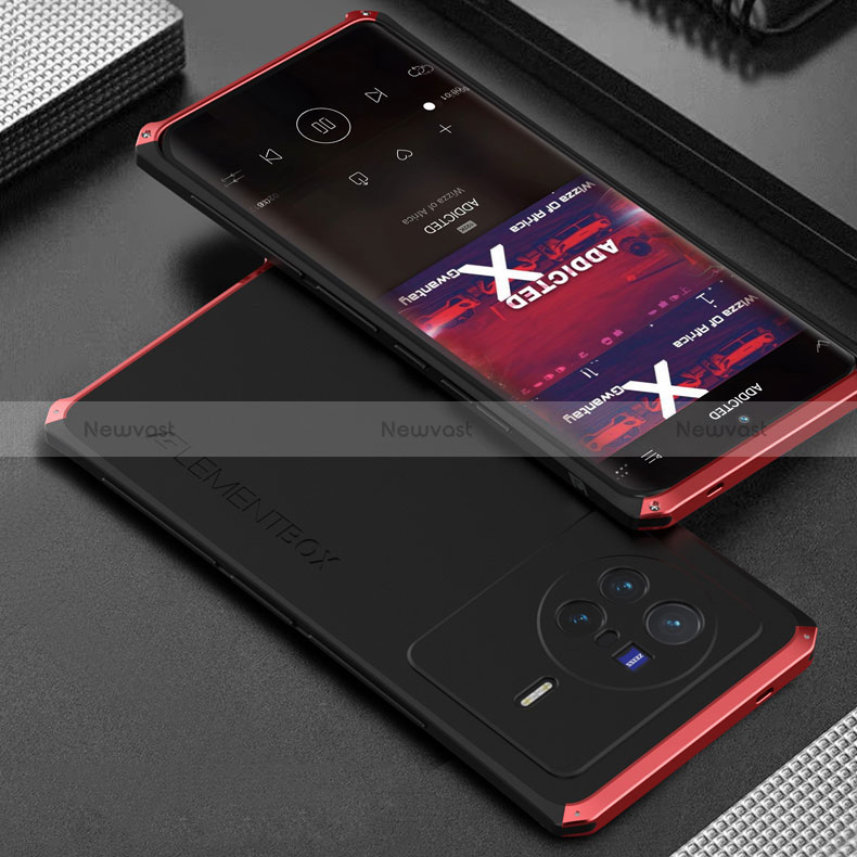 Luxury Aluminum Metal Cover Case 360 Degrees for Vivo X80 5G Red and Black