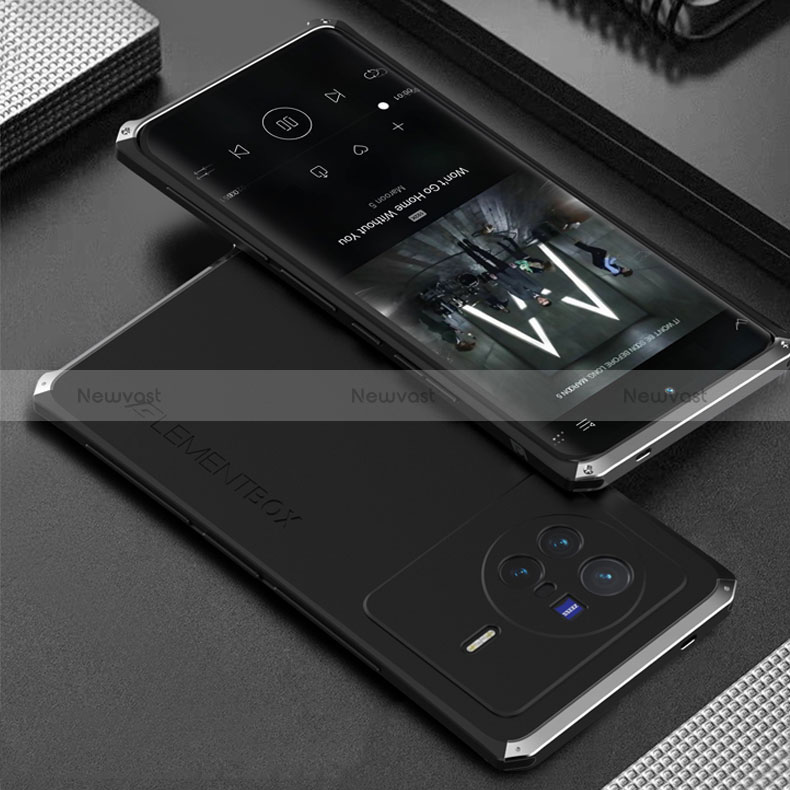 Luxury Aluminum Metal Cover Case 360 Degrees for Vivo X80 Pro 5G Silver and Black