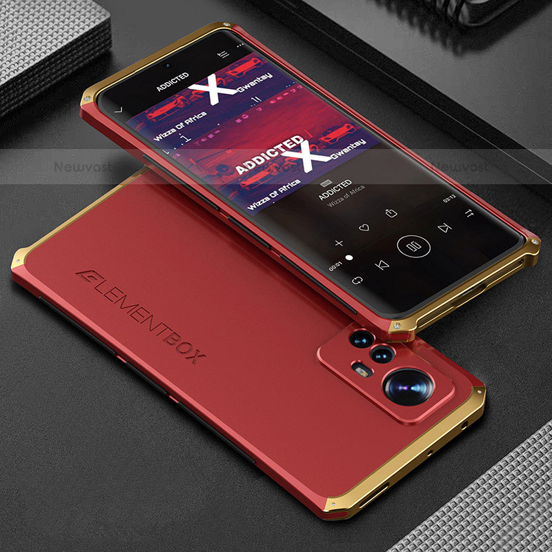 Luxury Aluminum Metal Cover Case 360 Degrees for Xiaomi Mi 12 Pro 5G Gold and Red