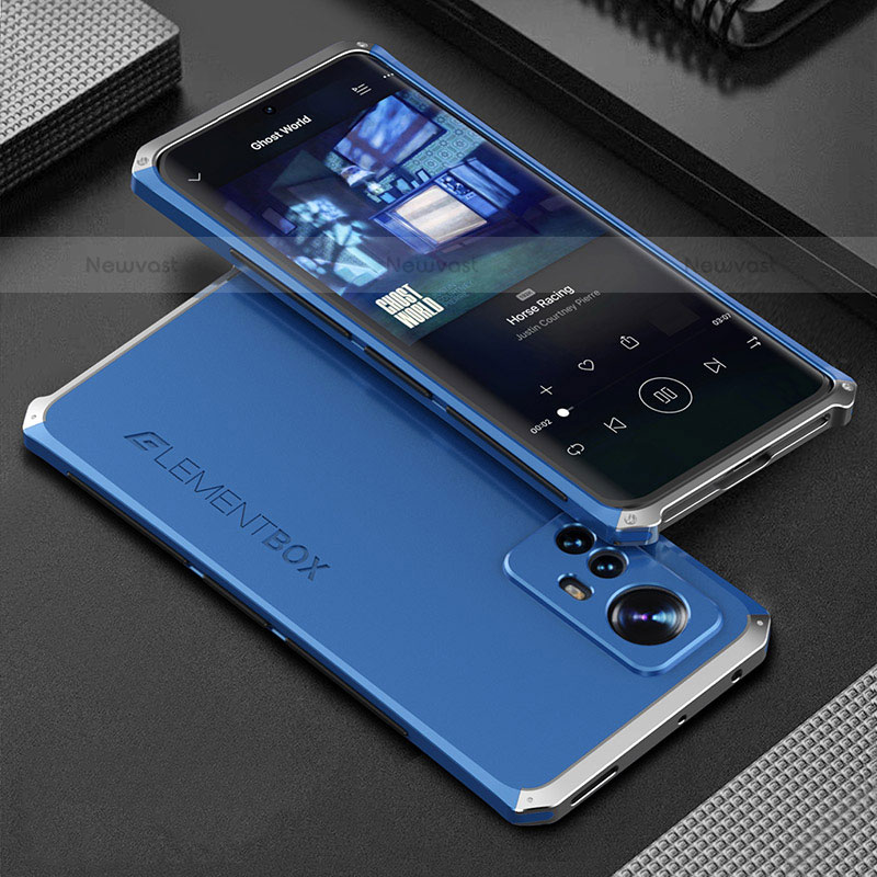 Luxury Aluminum Metal Cover Case 360 Degrees for Xiaomi Mi 12 Pro 5G Silver and Blue