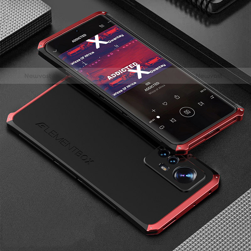 Luxury Aluminum Metal Cover Case 360 Degrees for Xiaomi Mi 12S 5G Red and Black