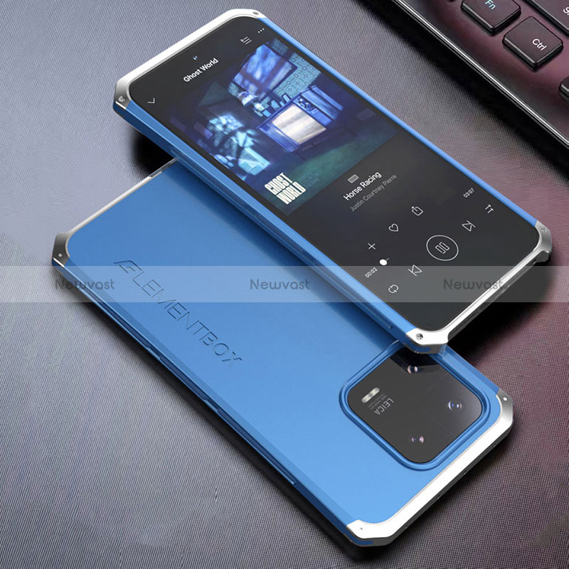 Luxury Aluminum Metal Cover Case 360 Degrees for Xiaomi Mi 13 5G Silver and Blue