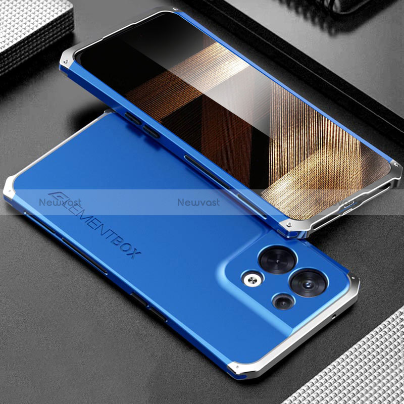 Luxury Aluminum Metal Cover Case 360 Degrees for Xiaomi Redmi Note 13 5G Silver and Blue