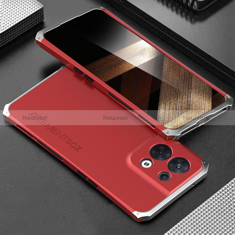 Luxury Aluminum Metal Cover Case 360 Degrees for Xiaomi Redmi Note 13 5G Silver and Red