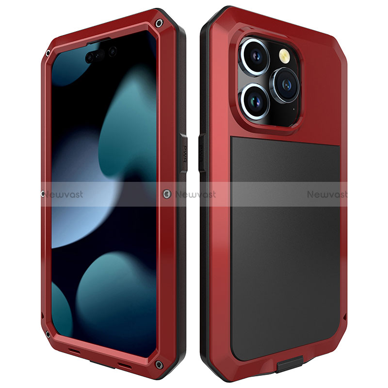 Luxury Aluminum Metal Cover Case 360 Degrees HJ1 for Apple iPhone 14 Pro Red