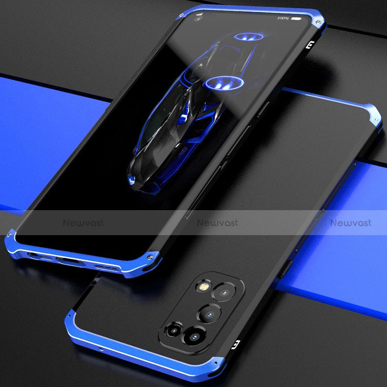 Luxury Aluminum Metal Cover Case 360 Degrees M01 for Oppo Find X3 Lite 5G Blue and Black