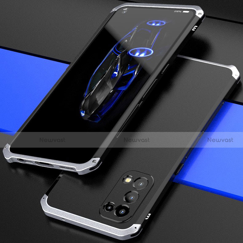 Luxury Aluminum Metal Cover Case 360 Degrees M01 for Oppo Find X3 Lite 5G Silver and Black