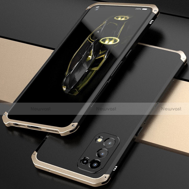 Luxury Aluminum Metal Cover Case 360 Degrees M01 for Oppo Reno5 5G Gold and Black