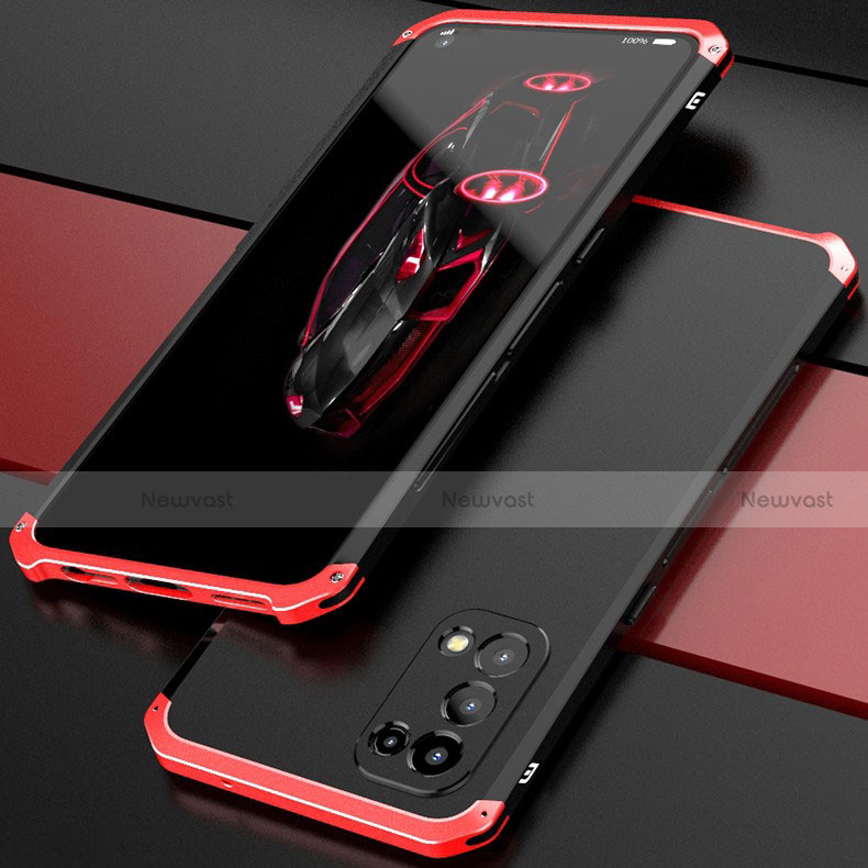 Luxury Aluminum Metal Cover Case 360 Degrees M01 for Oppo Reno5 5G Red and Black