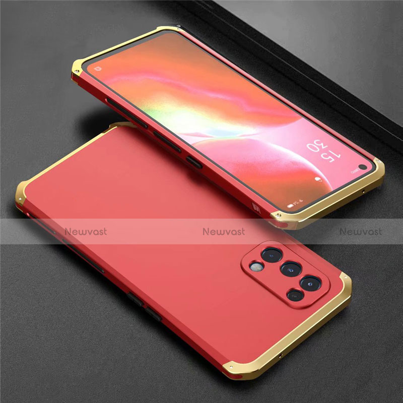 Luxury Aluminum Metal Cover Case 360 Degrees M02 for Oppo Find X3 Lite 5G Gold and Red