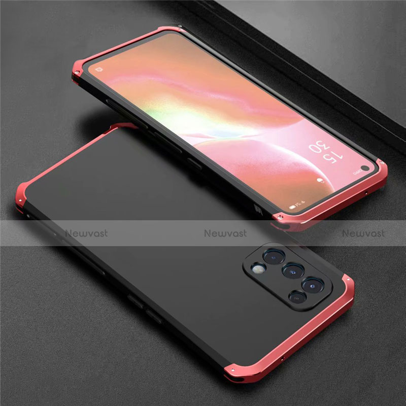 Luxury Aluminum Metal Cover Case 360 Degrees M02 for Oppo Reno5 5G Red and Black