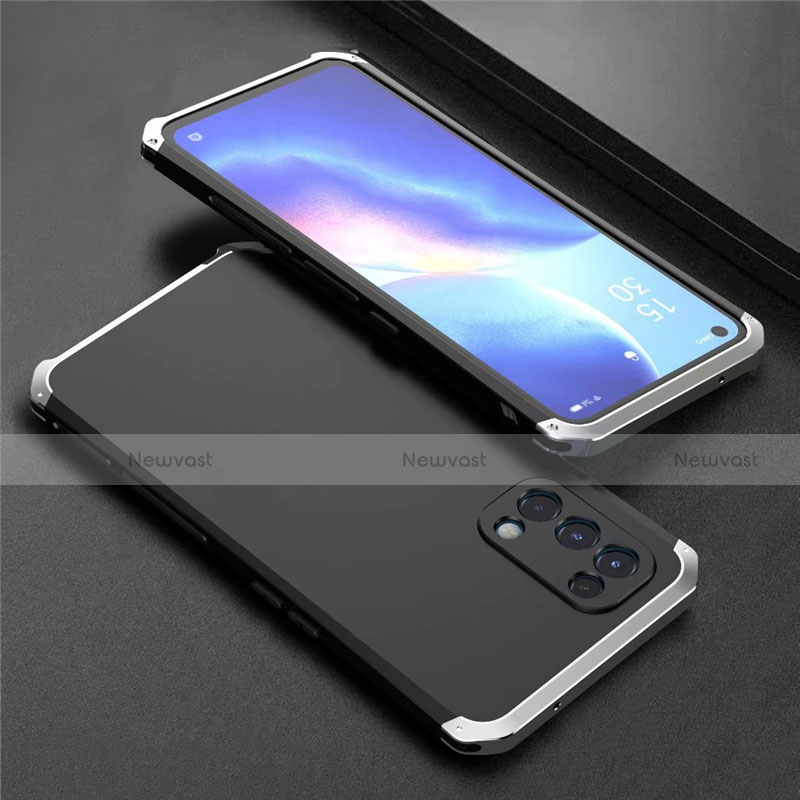 Luxury Aluminum Metal Cover Case 360 Degrees M02 for Oppo Reno5 5G Silver and Black