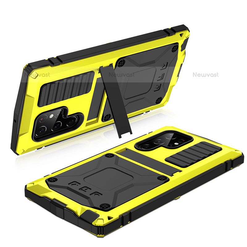 Luxury Aluminum Metal Cover Case 360 Degrees M05 for Samsung Galaxy S22 Ultra 5G Yellow