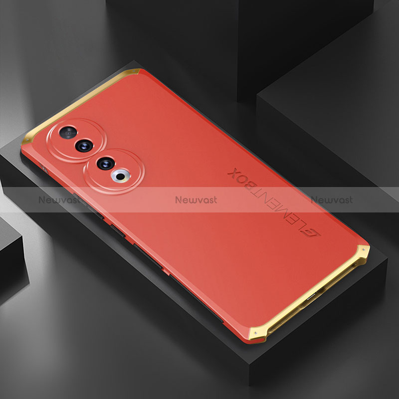 Luxury Aluminum Metal Cover Case 360 Degrees P01 for Huawei Honor 90 5G Gold and Red
