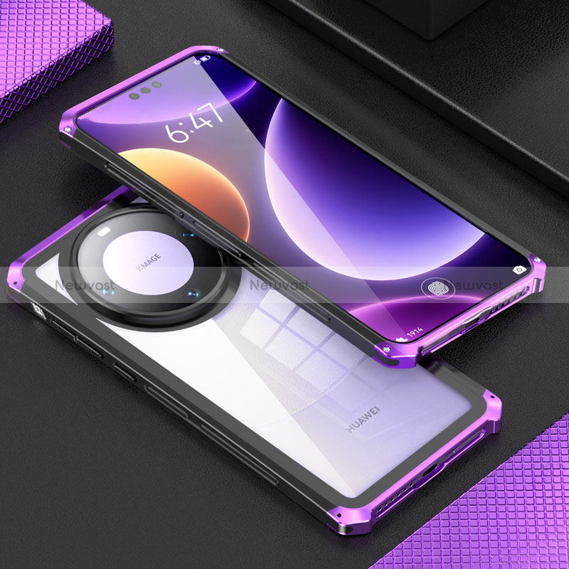 Luxury Aluminum Metal Cover Case 360 Degrees P01 for Huawei Mate 60 Pro+ Plus Purple