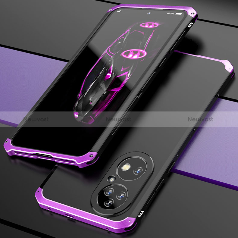 Luxury Aluminum Metal Cover Case 360 Degrees P01 for Huawei P50 Pro Purple