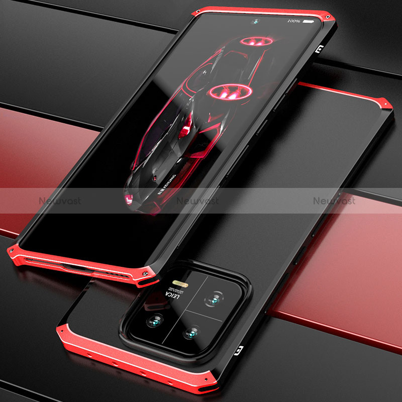 Luxury Aluminum Metal Cover Case 360 Degrees P01 for Xiaomi Mi 13 5G Red and Black