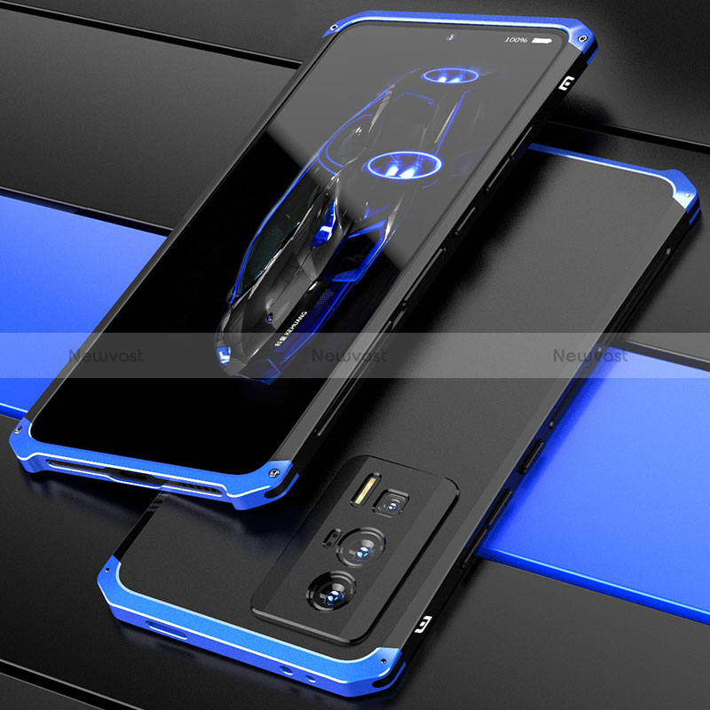Luxury Aluminum Metal Cover Case 360 Degrees P01 for Xiaomi Poco F5 Pro 5G Blue and Black