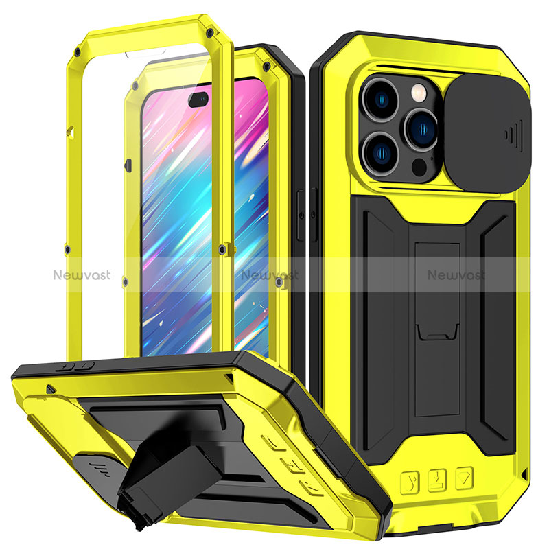 Luxury Aluminum Metal Cover Case 360 Degrees RJ1 for Apple iPhone 14 Pro Max Yellow