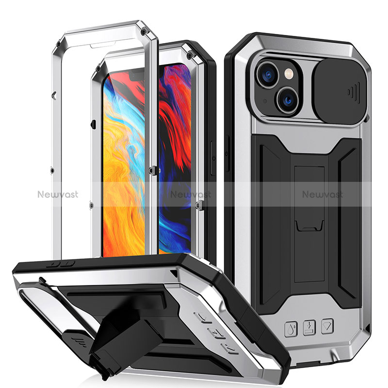 Luxury Aluminum Metal Cover Case 360 Degrees RJ2 for Apple iPhone 14 Plus Silver