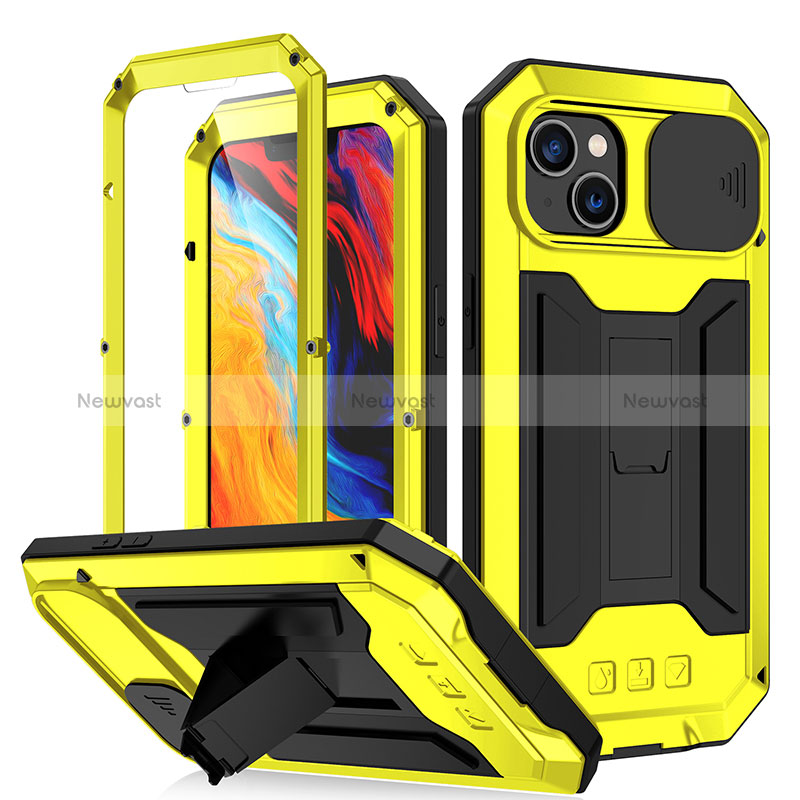 Luxury Aluminum Metal Cover Case 360 Degrees RJ2 for Apple iPhone 14 Plus Yellow