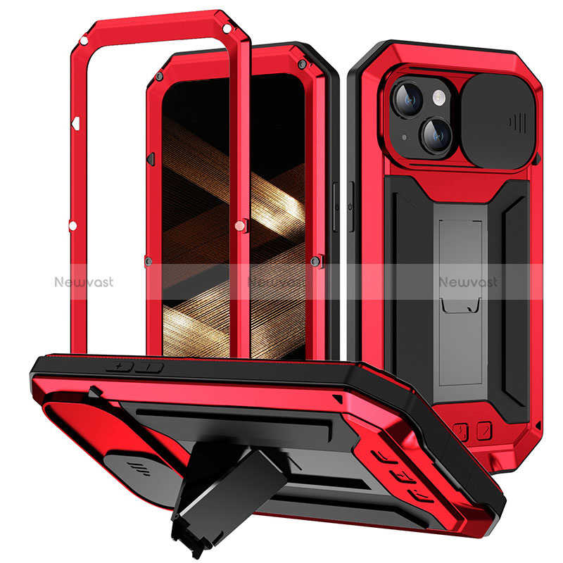 Luxury Aluminum Metal Cover Case 360 Degrees RJ3 for Apple iPhone 13 Red