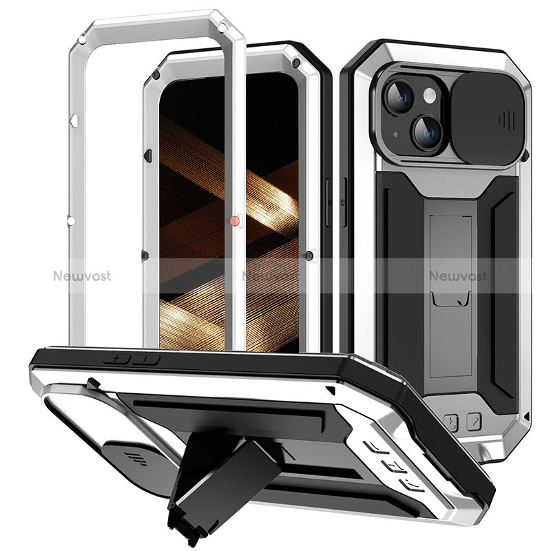 Luxury Aluminum Metal Cover Case 360 Degrees RJ3 for Apple iPhone 14 Plus Silver